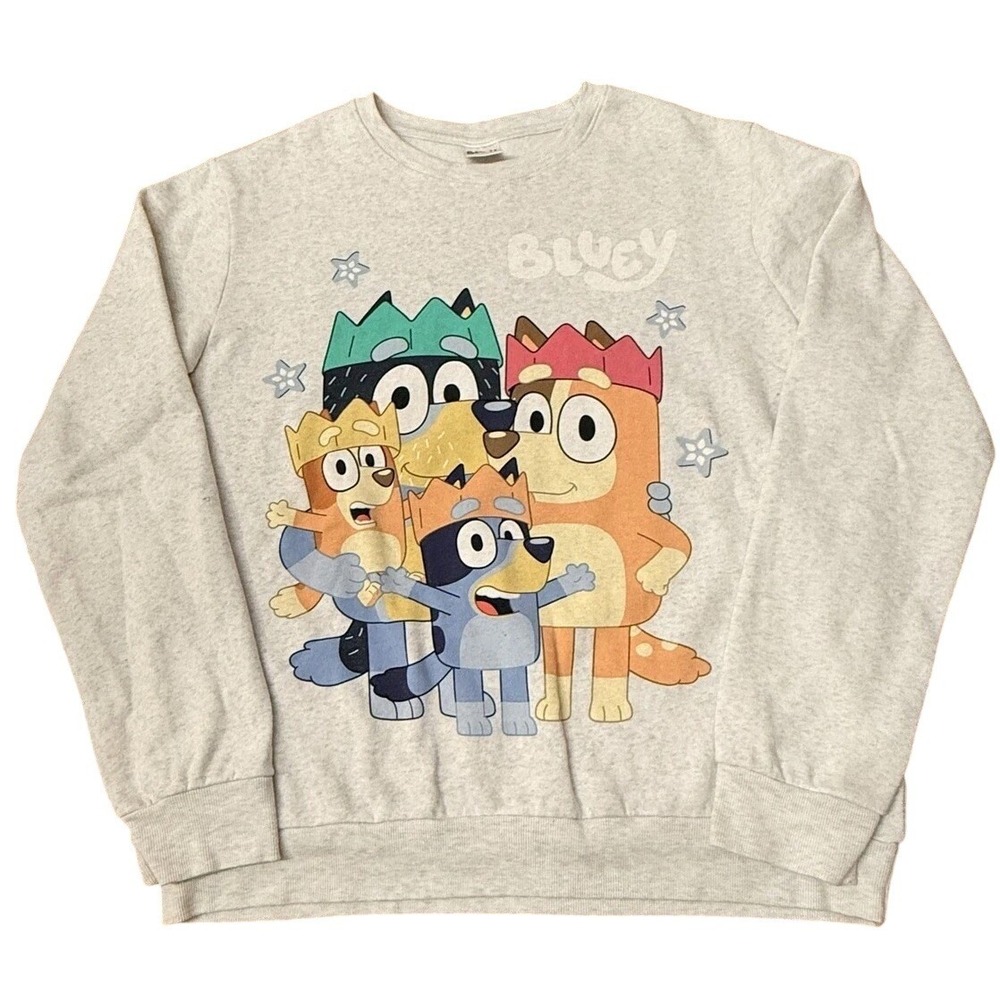 Bluey Family Graphic Sweatshirt Heather Gray Pullover Crewneck Large